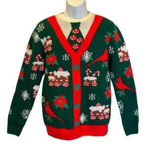 Party Sweater Dec 25th Dad-core Nerd Ugly Christmas Faux Cardigan Sweater Size S